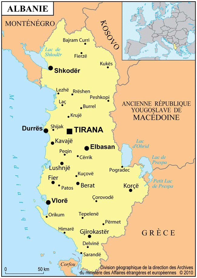 Albanie-carte-de-l-Albanie-Tirana-Vlorë-Durrës-Elbasan-Shkodër-Mer-Adriatique-Montenegro-Kosovo-Grece-Macédoine-Balkans-Europe-du-Sud